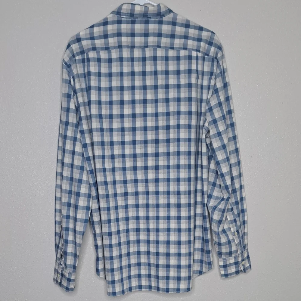 J. Crew Men's Shirt Button-up Blue Cream Business Casual Long Slv Lightweight L